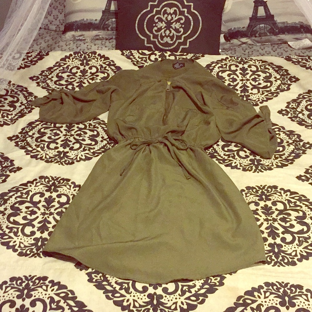 An army green short slick dress!